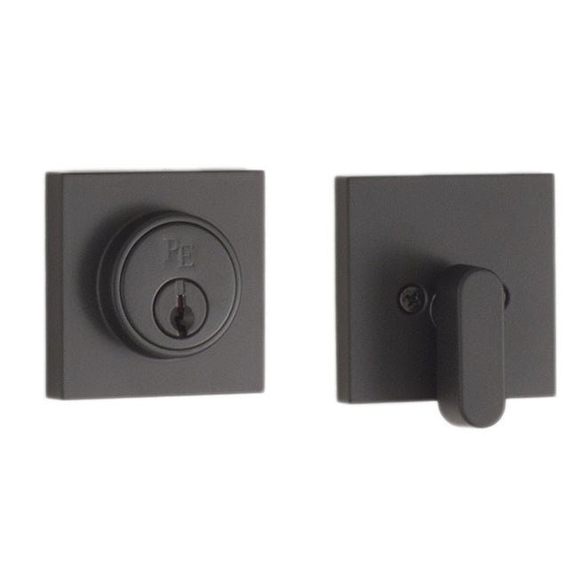 Weslock 00771-2-2FR22 Square Single Cylinder Deadbolt with Adjustable Latch and Round Corner Full Lip Strike Matte Black Finish