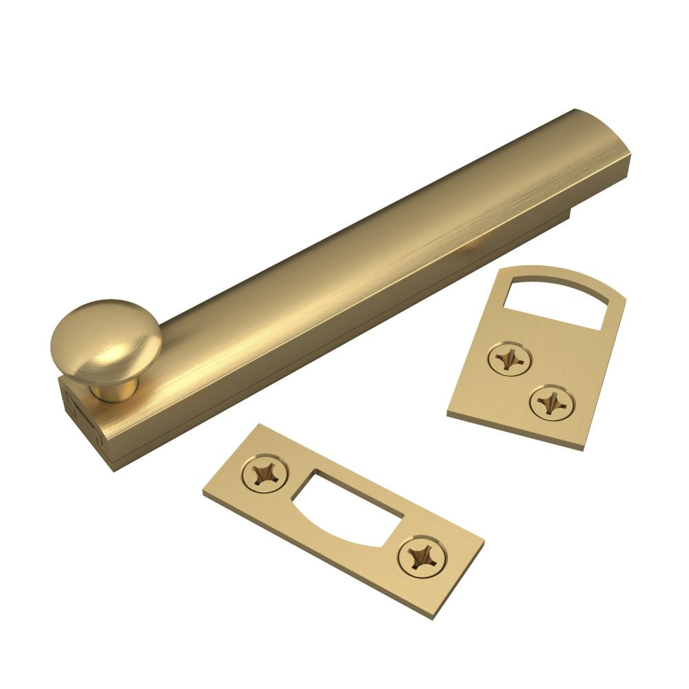 Baldwin 0322044 4" Surface Bolt Lifetime Satin Brass Finish - Baldwin Quickship Item *