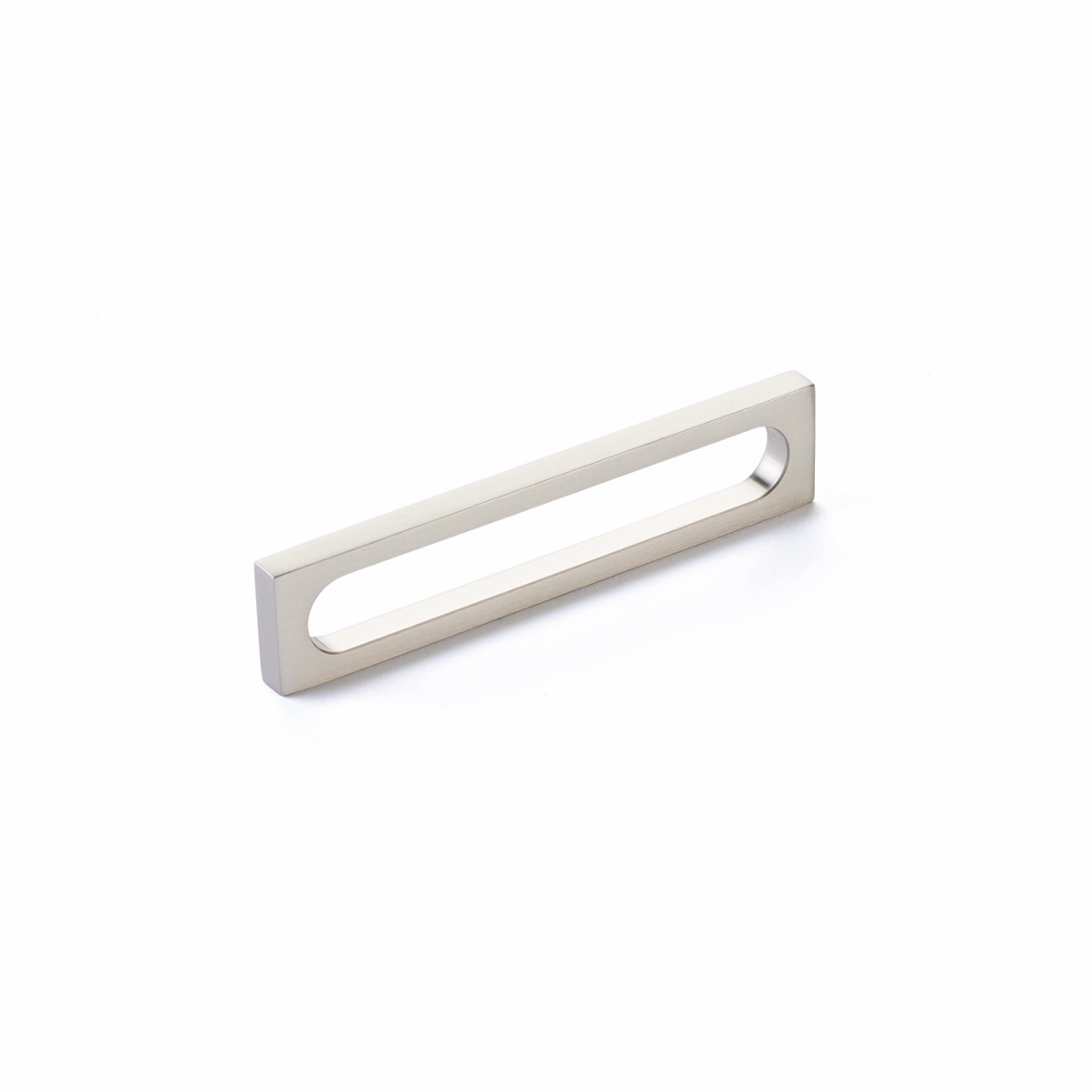 Schaub 10033-BN 5-3/8" Cafe Modern Oval Slot Cabinet Pull with 5" Center to Center Brushed Nickel Finish Main image