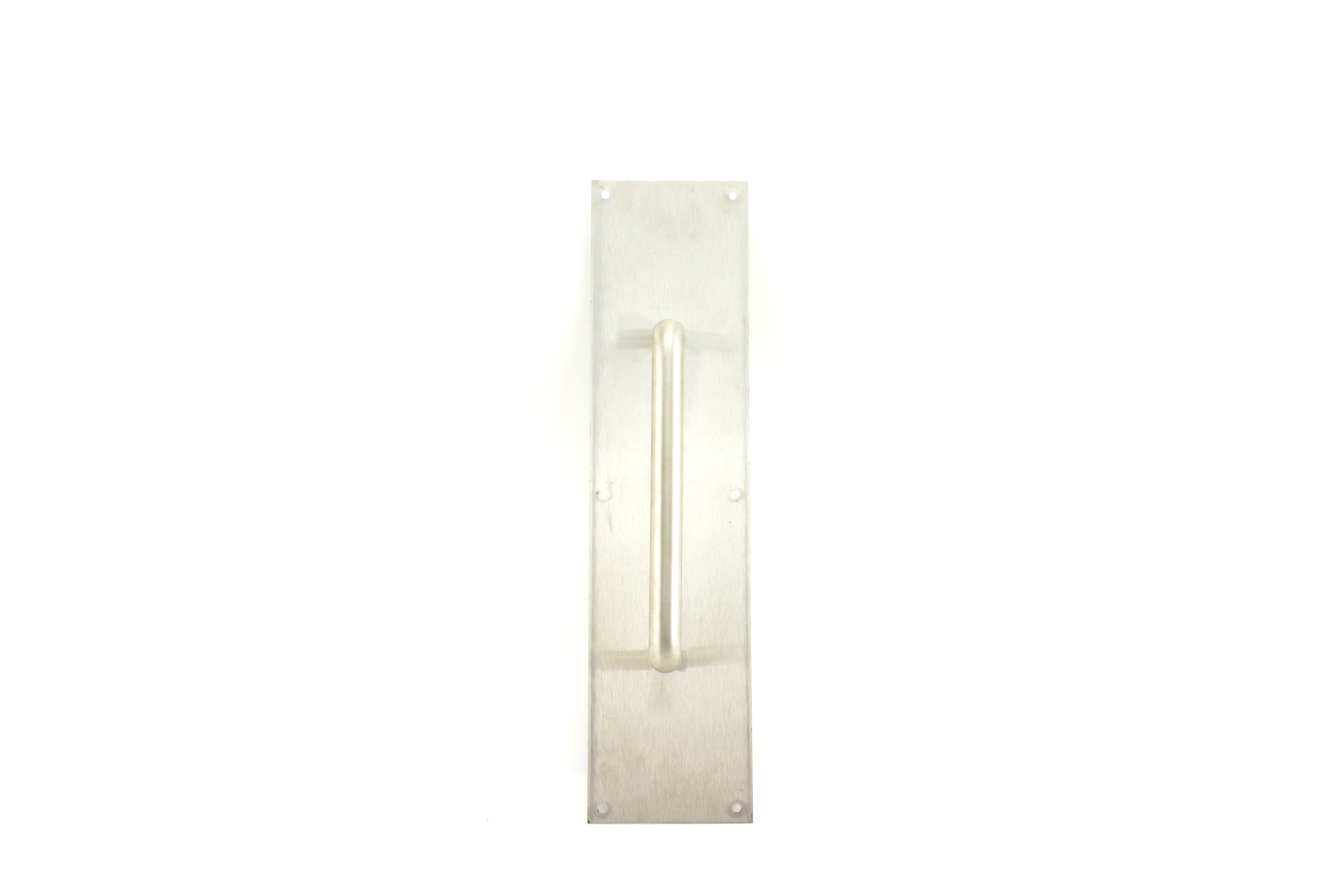 Trimco 10133B630 4" x 16" Square Corner Pull Plate with 8" 1193 Pull Satin Stainless Steel Finish Main image