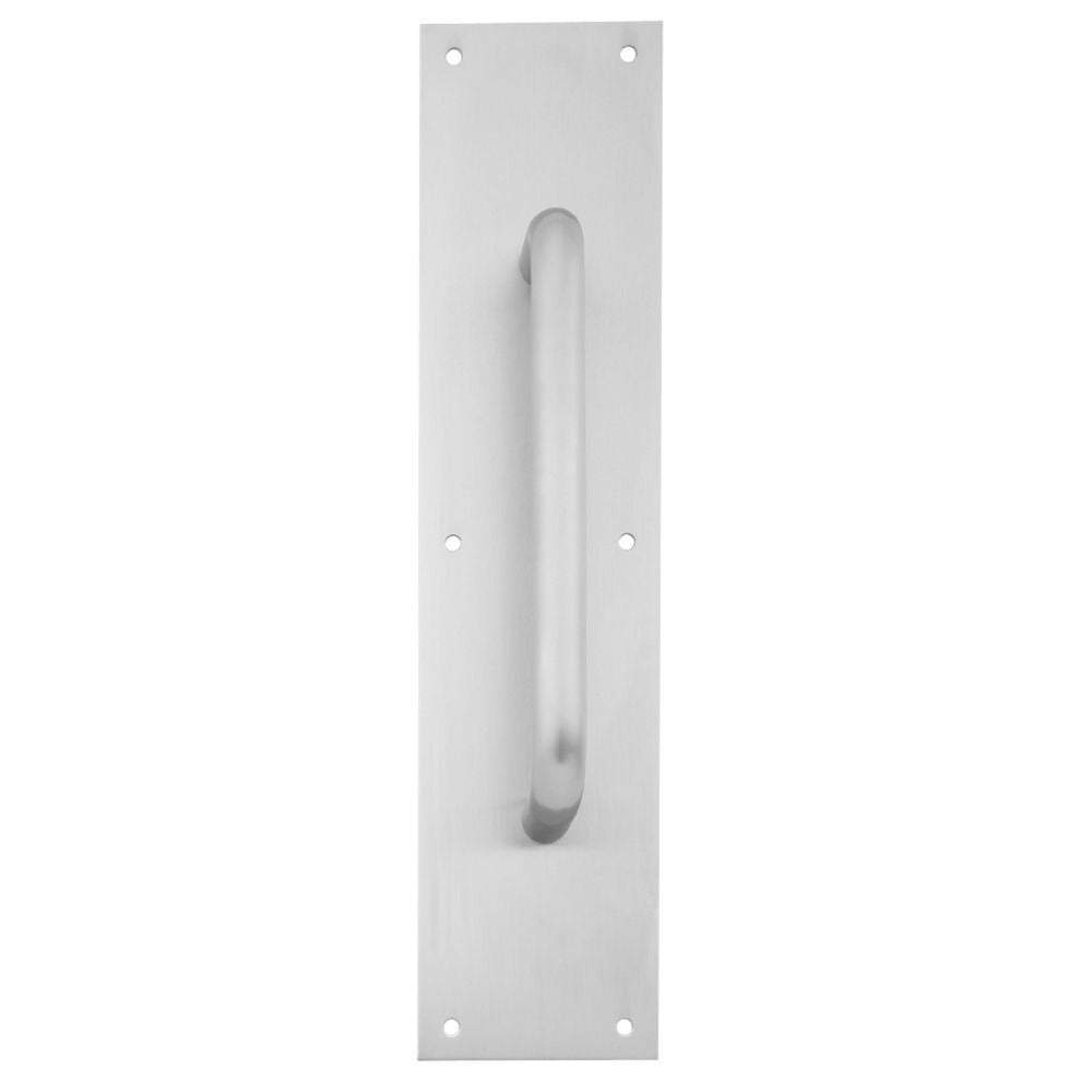 Trimco 10172630 3-1/2" x 15" Square Corner Pull Plate with 6" 1194 Pull Satin Stainless Steel Finish Main image
