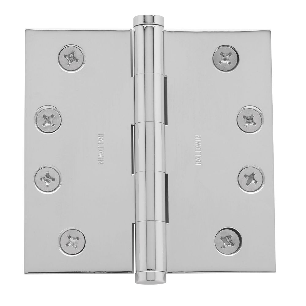 Baldwin 1040260INRP 4" x 4" Mortise Square Hinge Non-Removable Pin Bright Chrome Finish