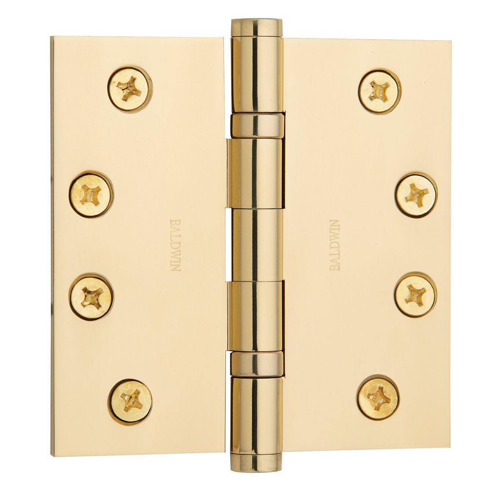 Baldwin 1041031INRP 4" x 4" Ball Bearing Mortise Square Hinge Non-Removable Pin Unlacquered Brass Finish