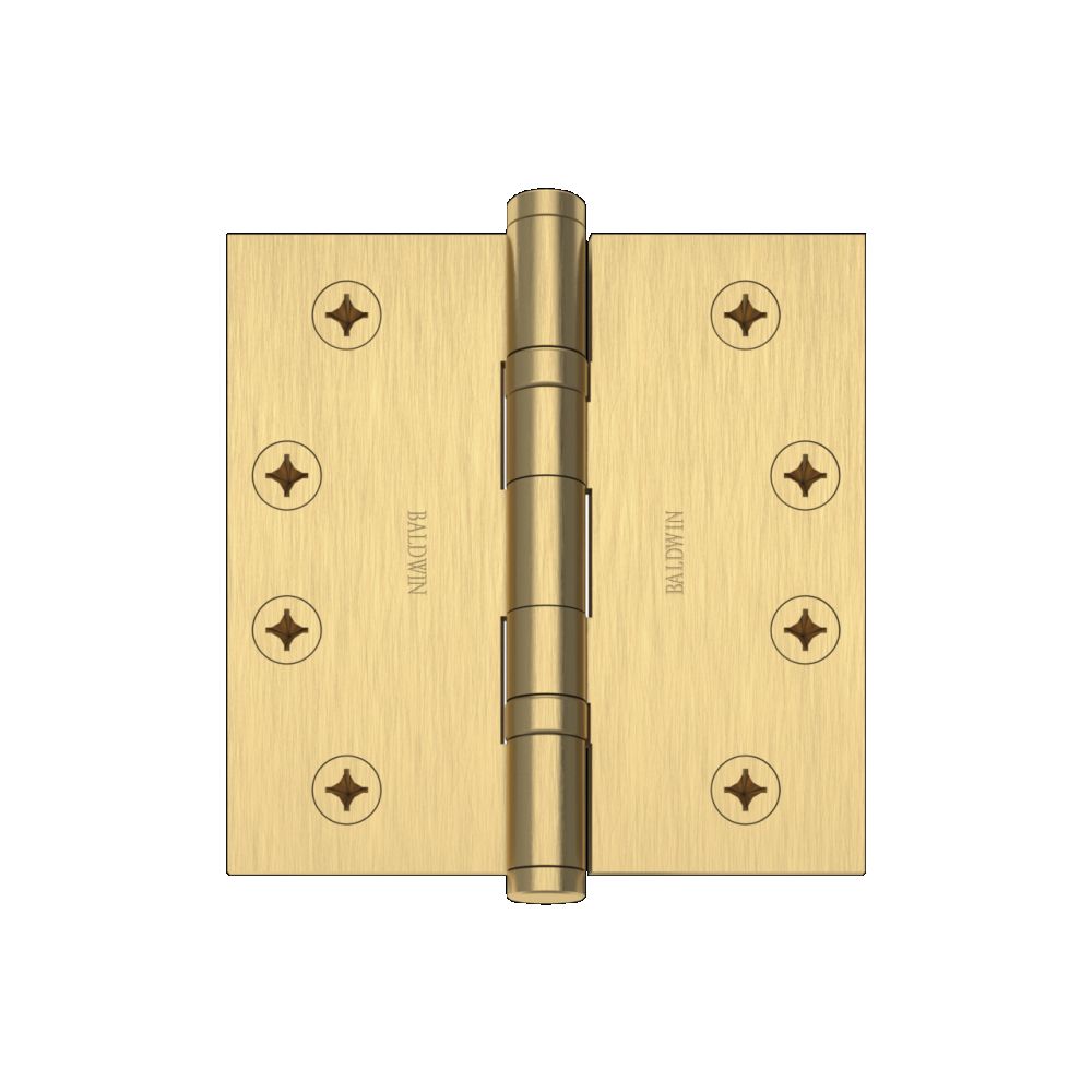 Baldwin 1041044INRP 4" x 4" Ball Bearing Mortise Square Hinge Non-Removable Pin Lifetime Satin Brass Finish