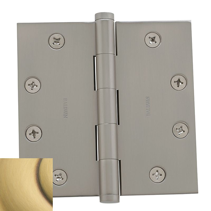 Baldwin 1045060I 4-1/2" x 4-1/2" Mortise Square Hinge Satin Brass and Brown Finish
