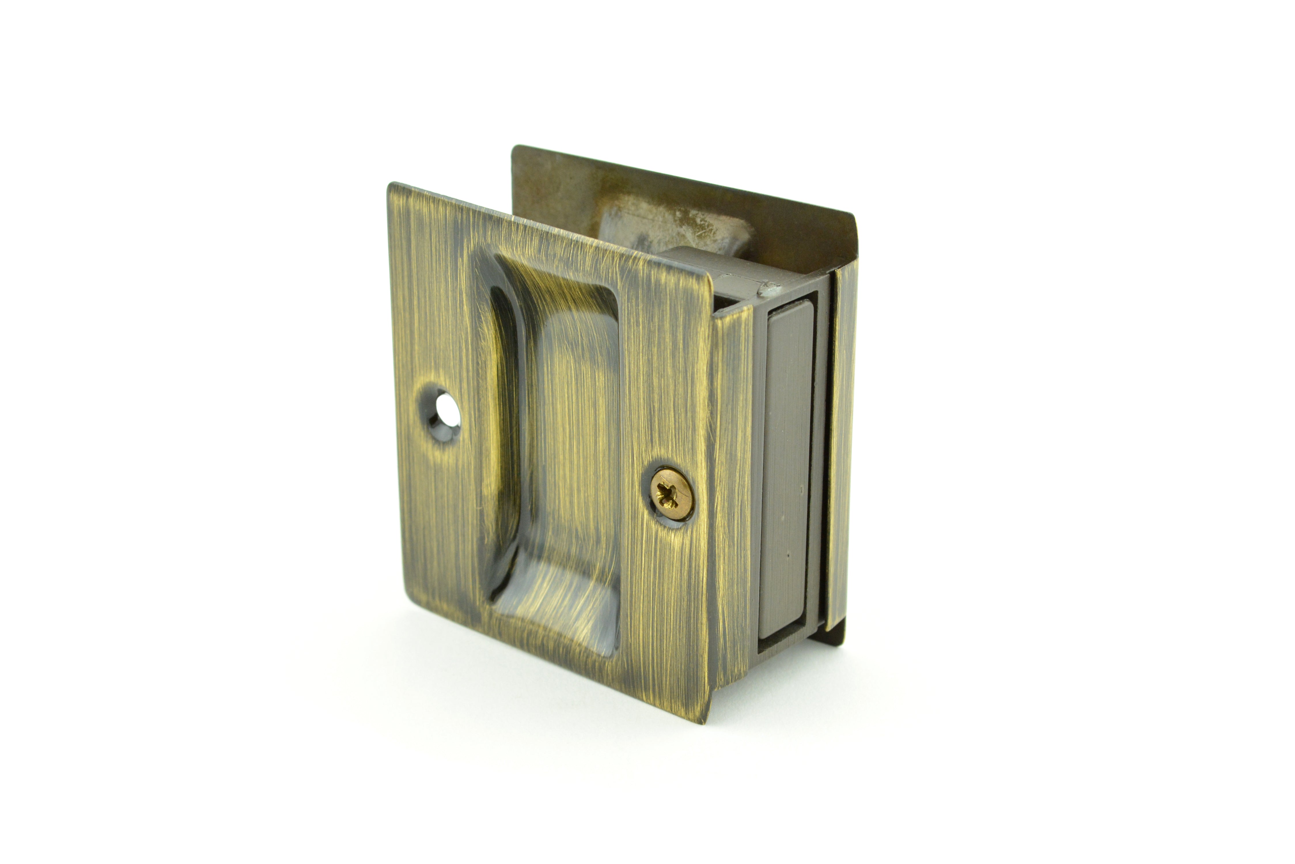 Trimco 1064609 Passage Pocket Door Lock Square Cutout Antique Brass Finish Main image