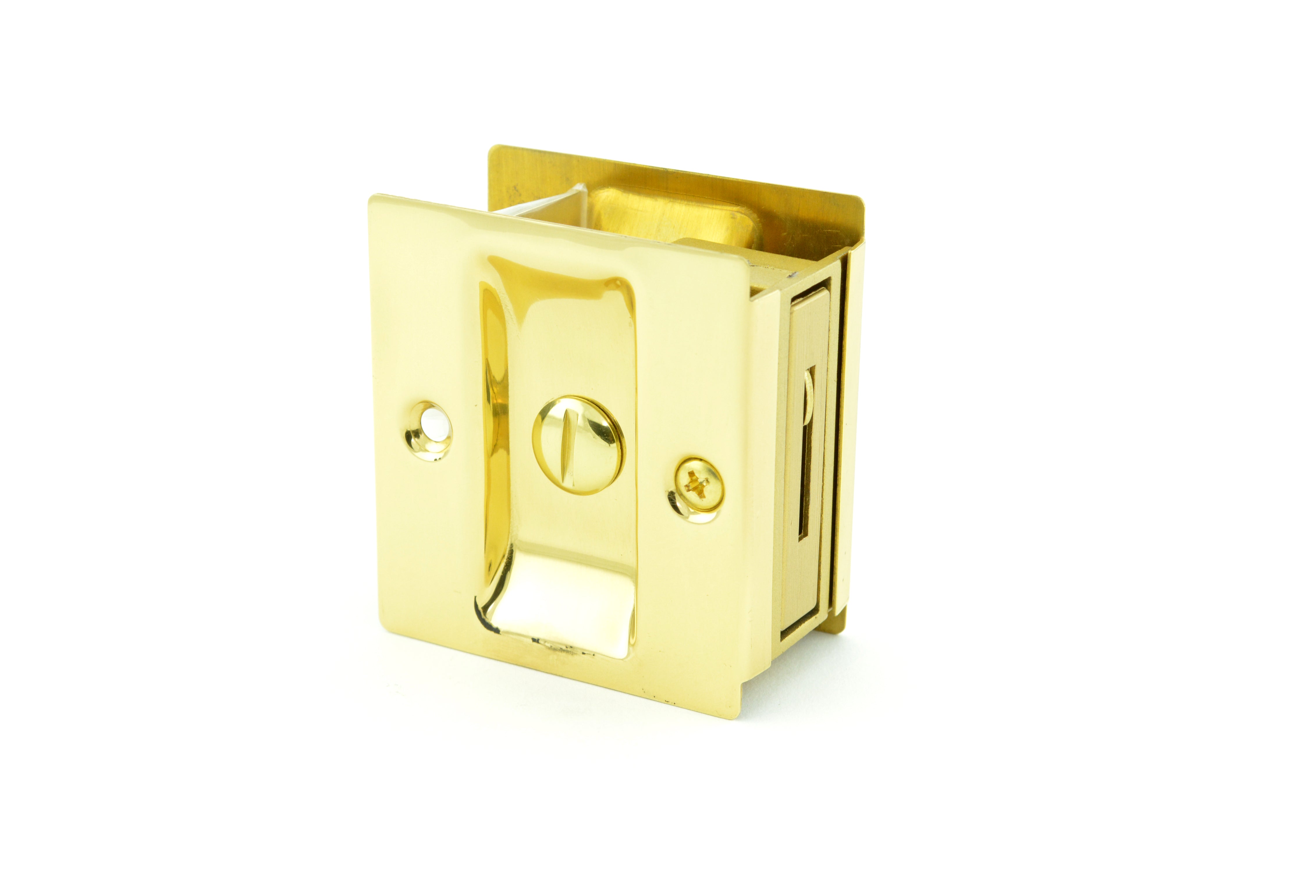 Trimco 1065605 Privacy Pocket Door Lock Square Cutout for 1-3/8" Thick Door Bright Brass Finish Main image