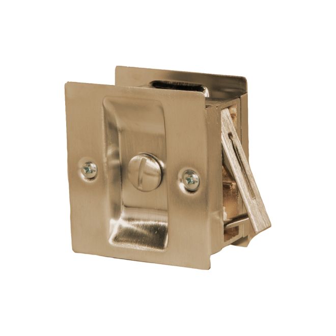 Trimco 1065606 Privacy Pocket Door Lock Square Cutout for 1-3/8" Thick Door Satin Brass Finish Main image
