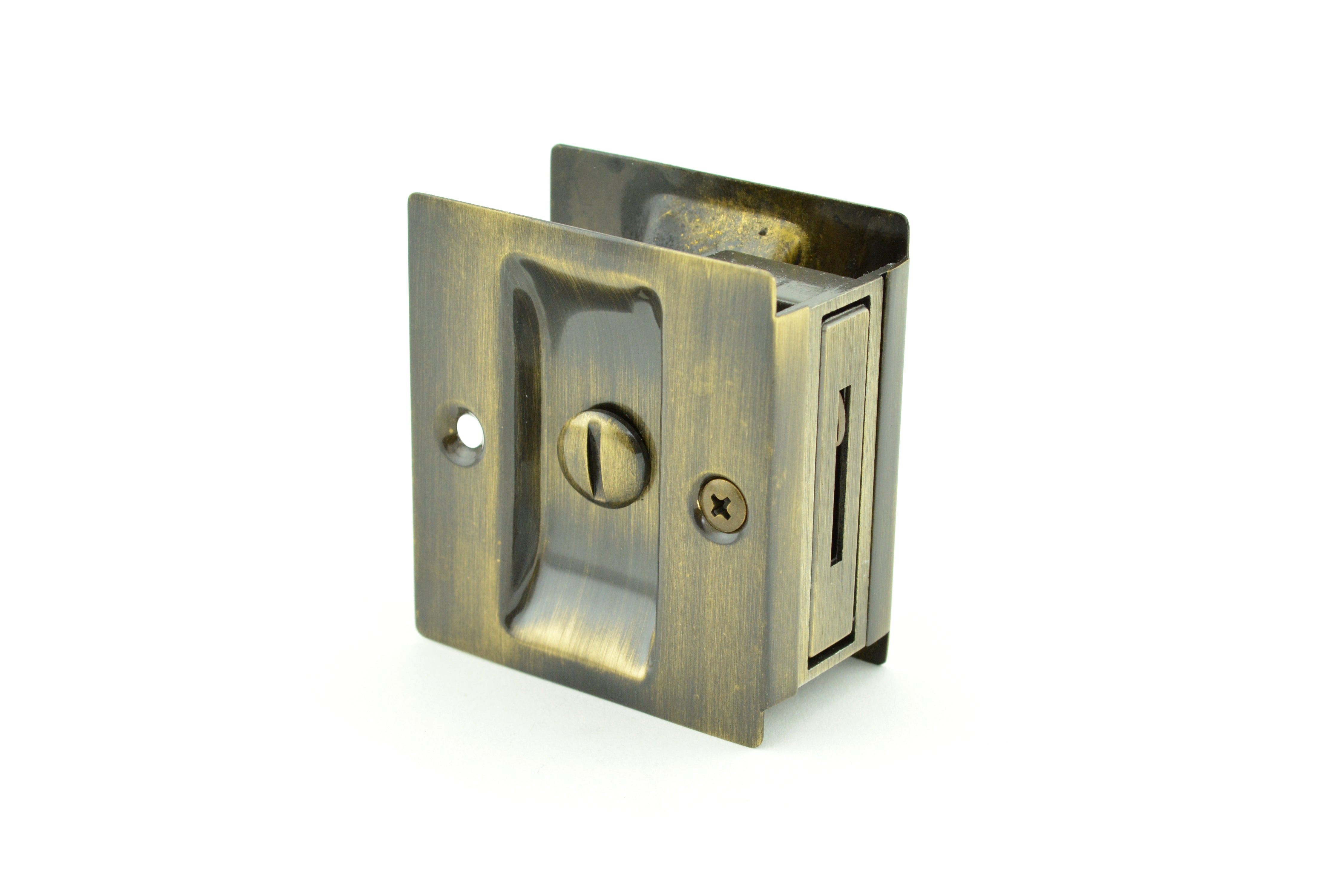 Trimco 1065609 Privacy Pocket Door Lock Square Cutout for 1-3/8" Thick Door Antique Brass Finish Main image
