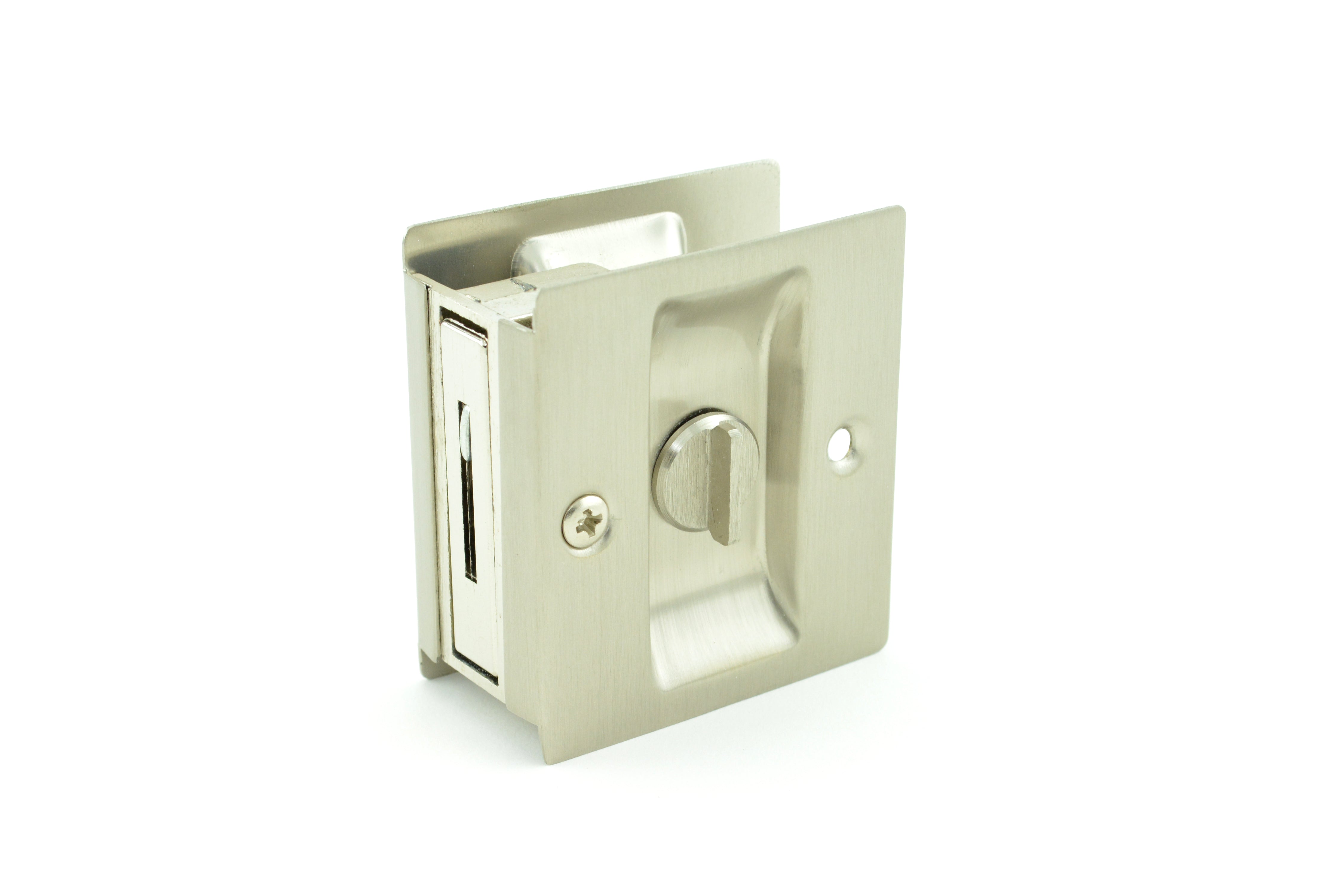 Trimco 1065619 Privacy Pocket Door Lock Square Cutout for 1-3/8" Thick Door Satin Nickel Finish Main image