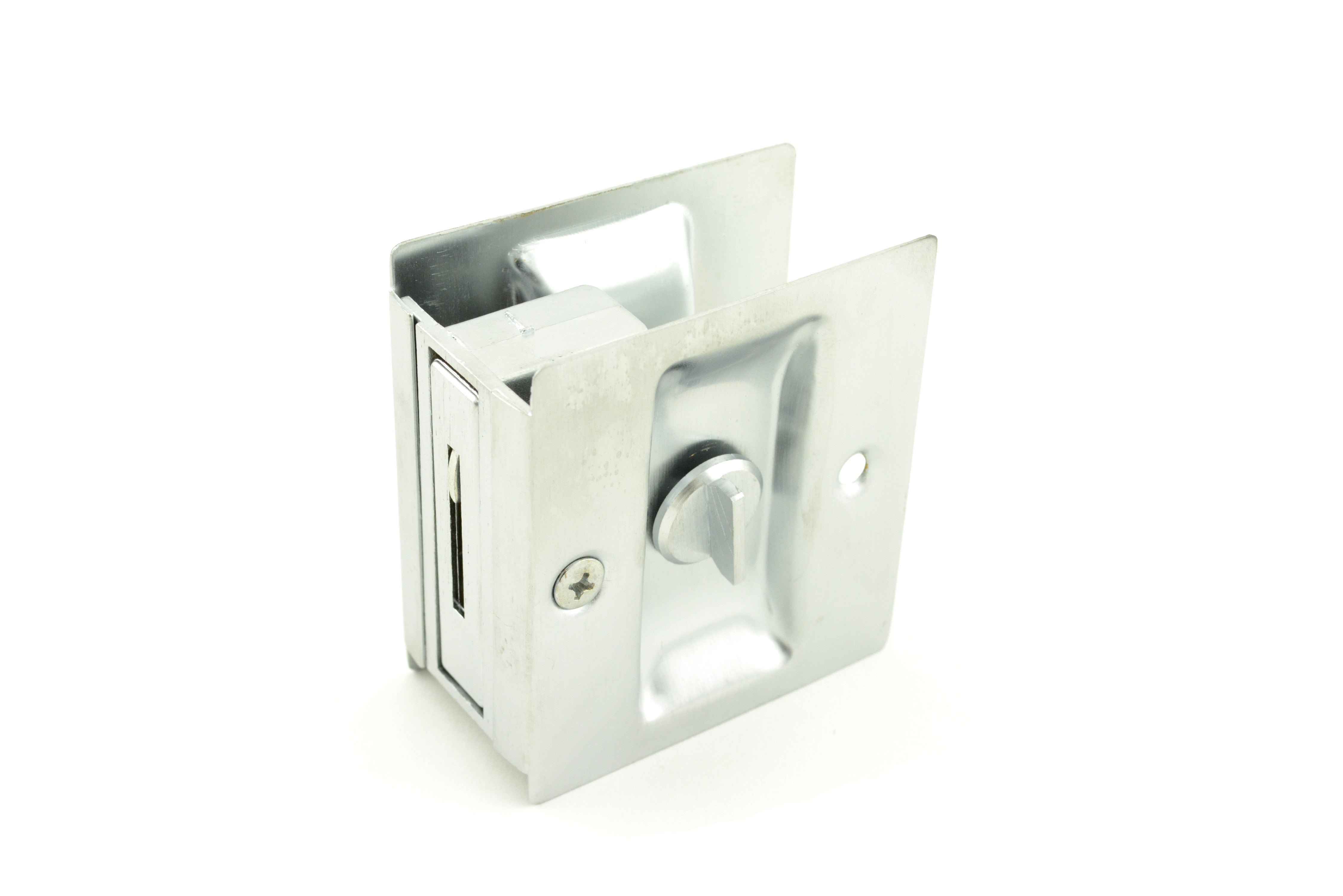 Trimco 1065626 Privacy Pocket Door Lock Square Cutout for 1-3/8" Thick Door Satin Chrome Finish Main image