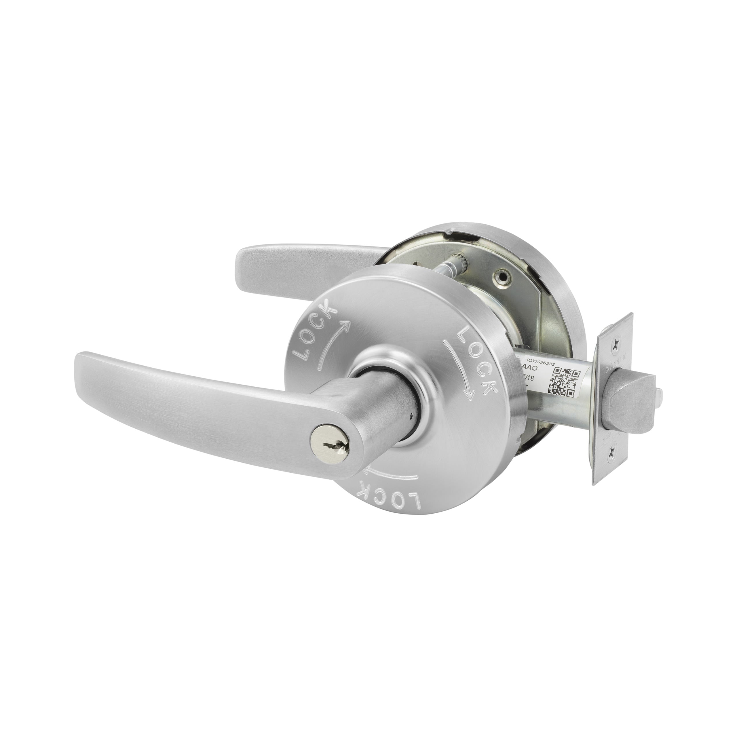 Sargent 10XG38LB26D Classroom Security Intruder (F110) Double Cylinder Cylindrical Lever Lock Grade 1 with B Lever and L Rose with LA Keyway KD and ASA Strike Satin Chrome Finish Main image