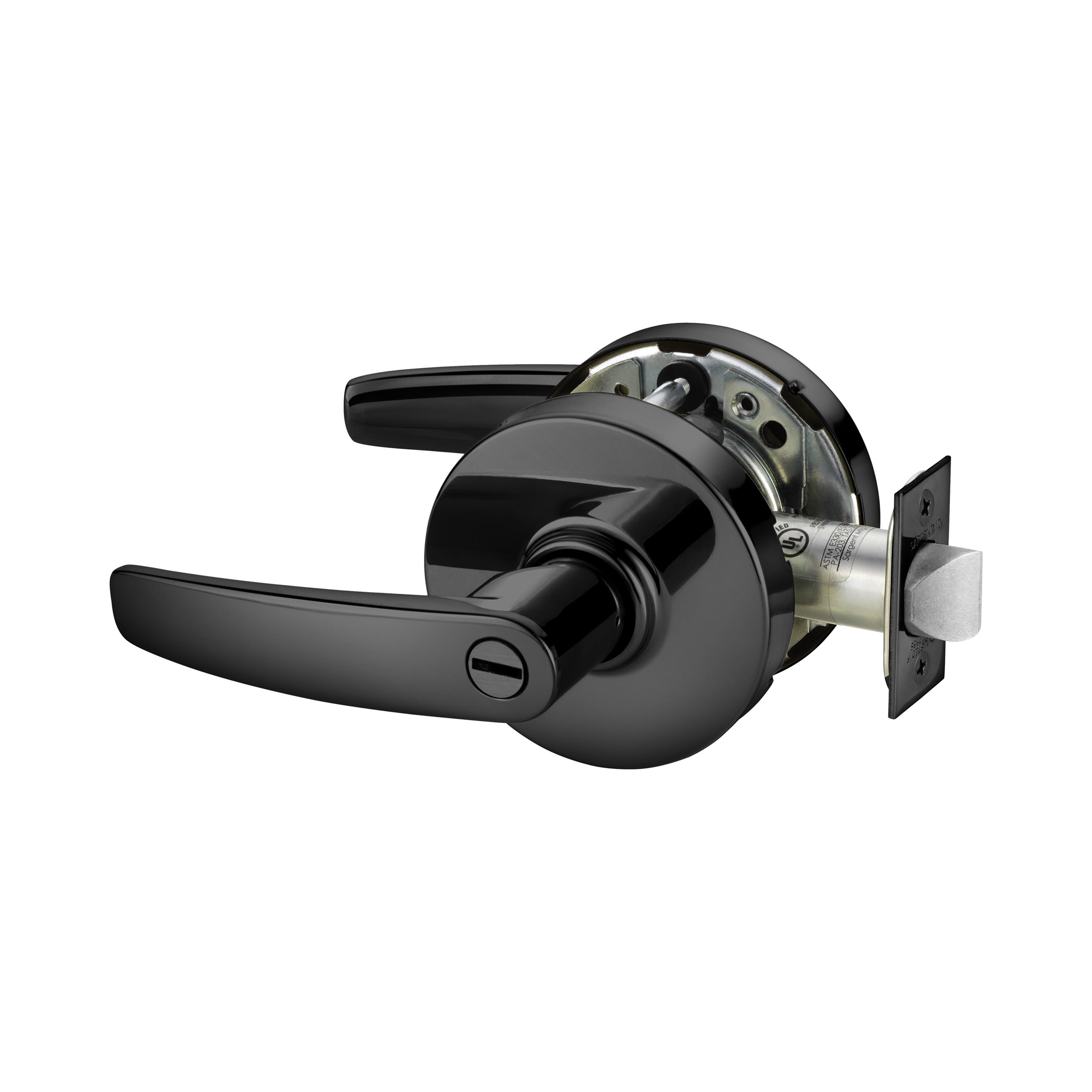 Sargent 10XU65LBBSP Privacy (F76A) Cylindrical Lever Lock Grade 1 with B Lever and L Rose with ASA Strike Black Suede Powder Coat Finish Main image