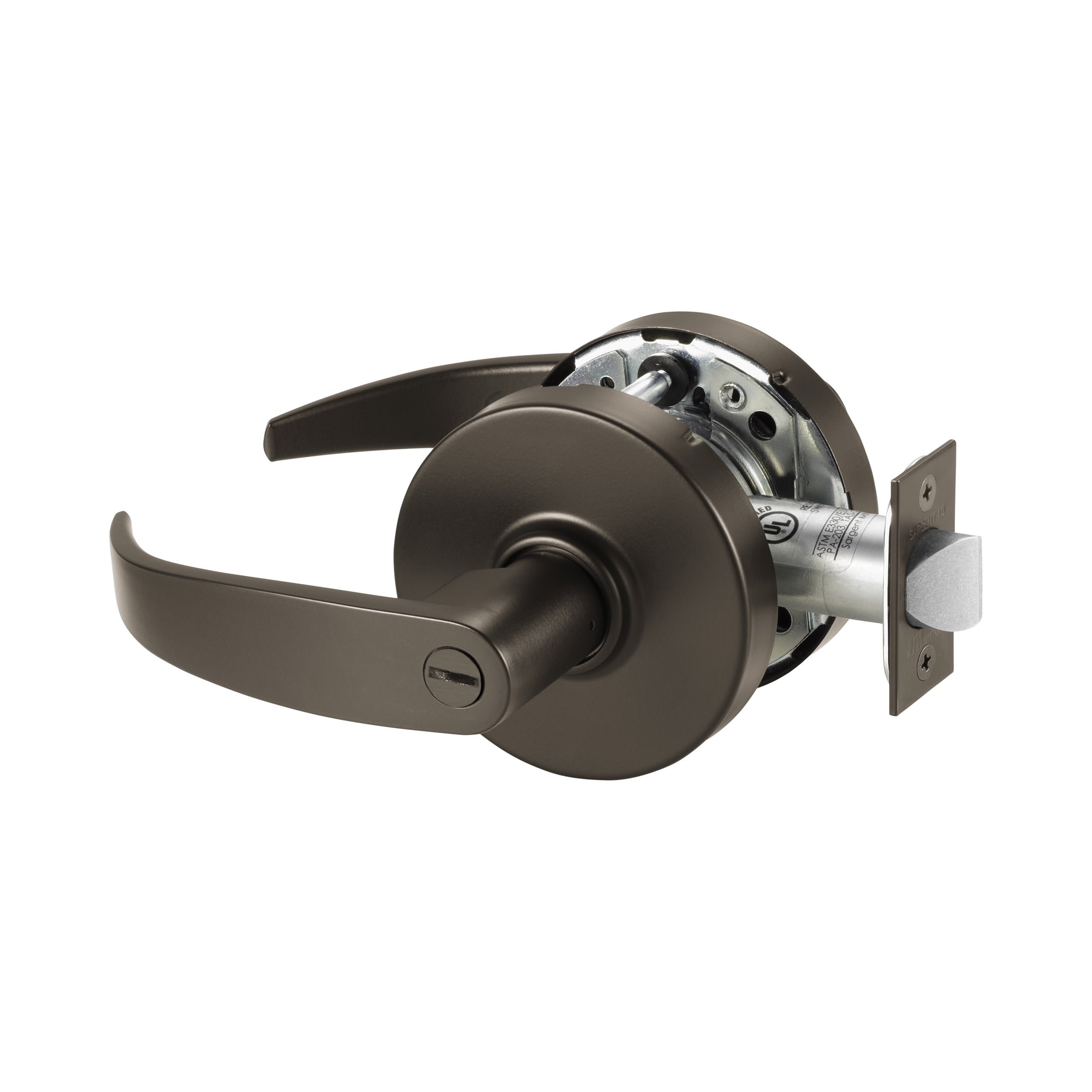 Sargent 10XU65LP10BE Privacy (F76A) Cylindrical Lever Lock Grade 1 with P Lever and L Rose with ASA Strike Dark Bronze Finish Main image