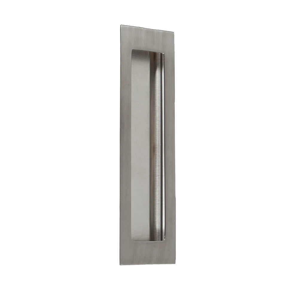 Trimco 11108630 2-1/2" x 8" Rectangular Flush Pull Satin Stainless Steel Finish Main image
