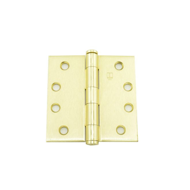Hager 127944 4" x 4" Full Mortise Five Knuckle Plain Bearing Standard Weight Hinge Satin Brass Finish