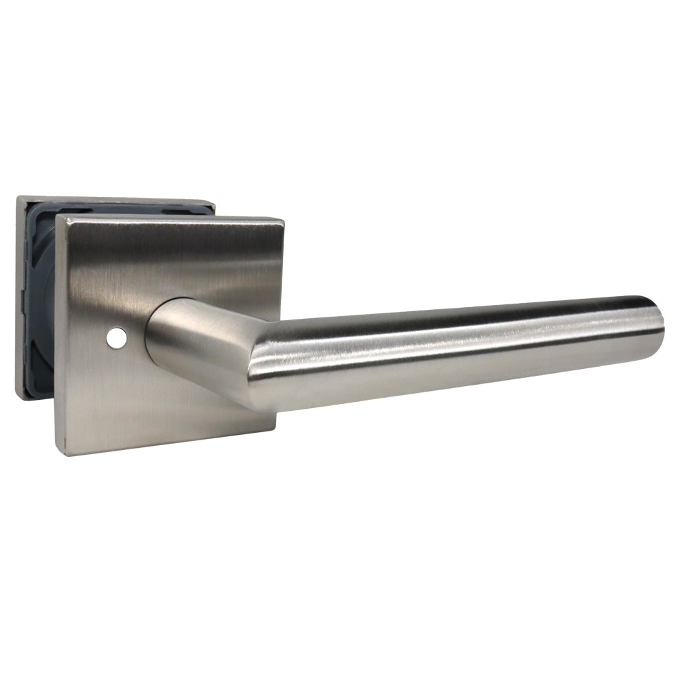 Omnia 12S/238T.PR32D Stainless 12 Lever with Square Rose Privacy 2-3/8" Backset; T Strike; 1-3/8" Door Satin Stainless Steel Finish Main image