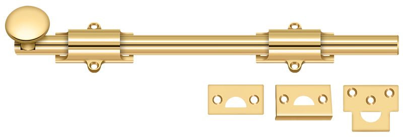 Deltana 12SB003 12" Surface Bolt; Heavy Duty; Lifetime Brass Finish Main image