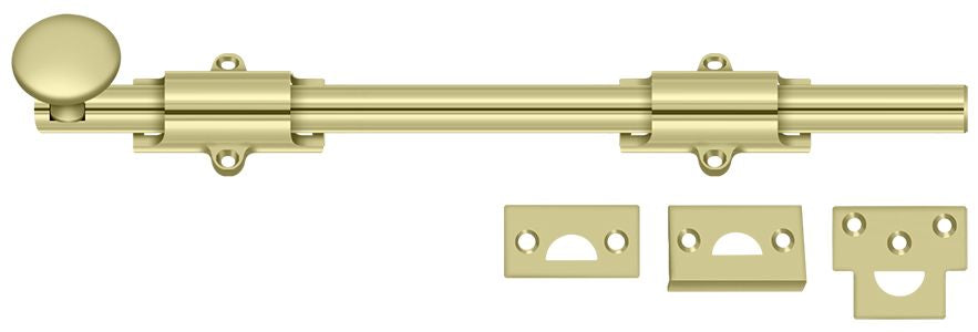 Deltana 12SB3-UNL 12" Surface Bolt; Heavy Duty; Unlacquered Bright Brass Finish