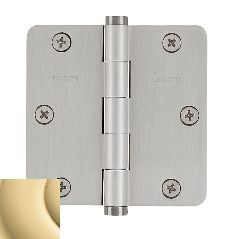 Baldwin 1435031I 3-1/2" x 3-1/2" - 1/4" Radius Mortise Hinge Unlacquered Brass Finish