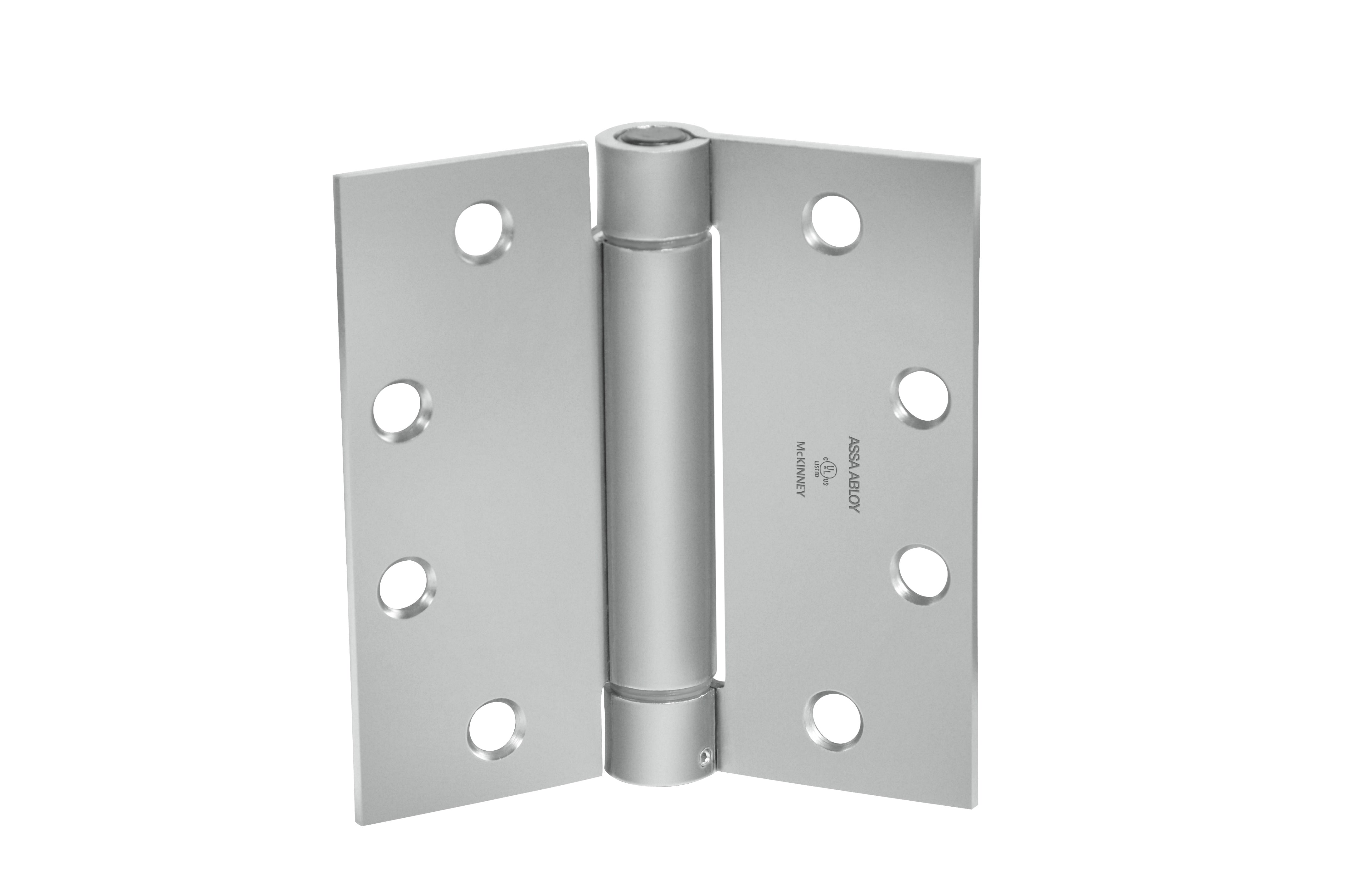 McKinney 1502426D 4" x 4" Square Corner Steel Single Acting Standard Weight Full Mortise Spring Hinge # 155907 Satin Chrome Finish Main image
