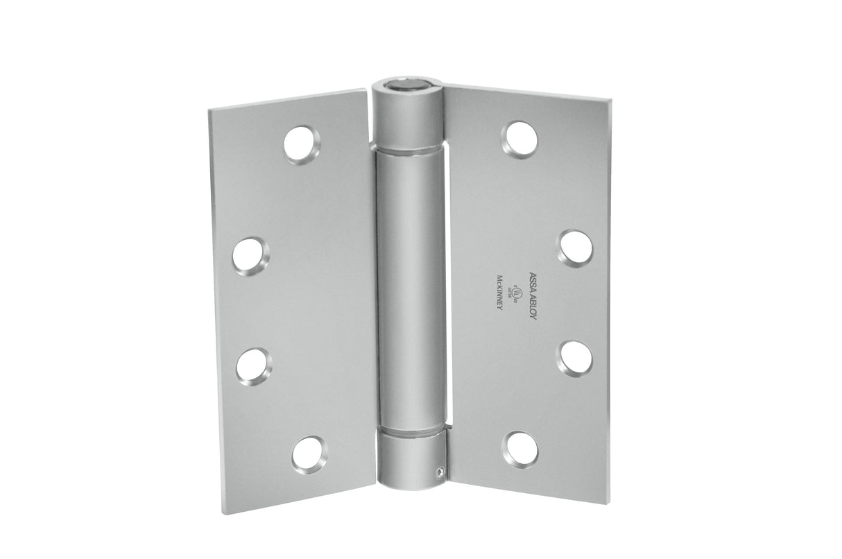 McKinney 1502426D 4" x 4" Square Corner Steel Single Acting Standard Weight Full Mortise Spring Hinge # 155907 Satin Chrome Finish