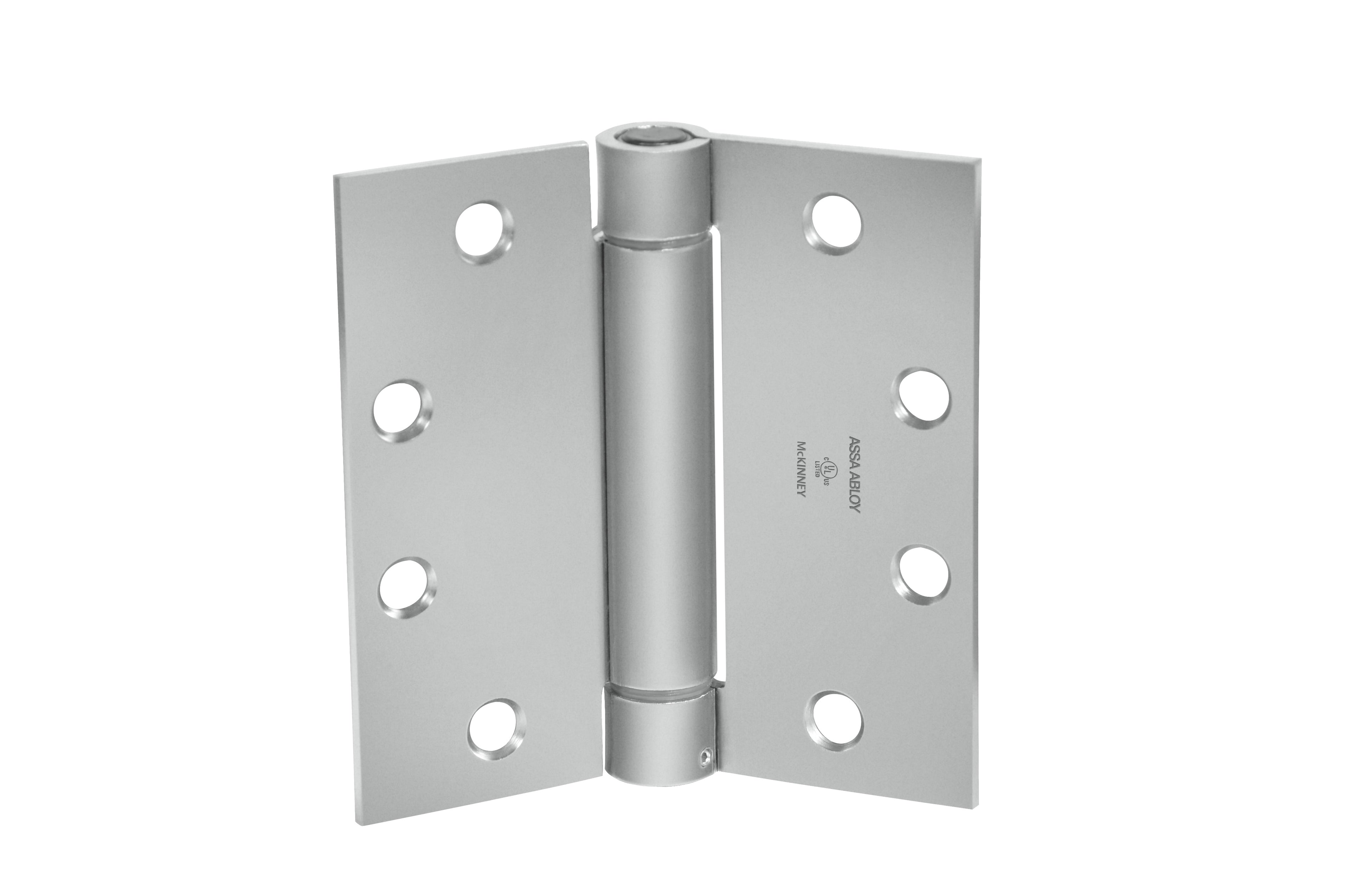McKinney 1502426D 4" x 4" Square Corner Steel Single Acting Standard Weight Full Mortise Spring Hinge # 155907 Satin Chrome Finish