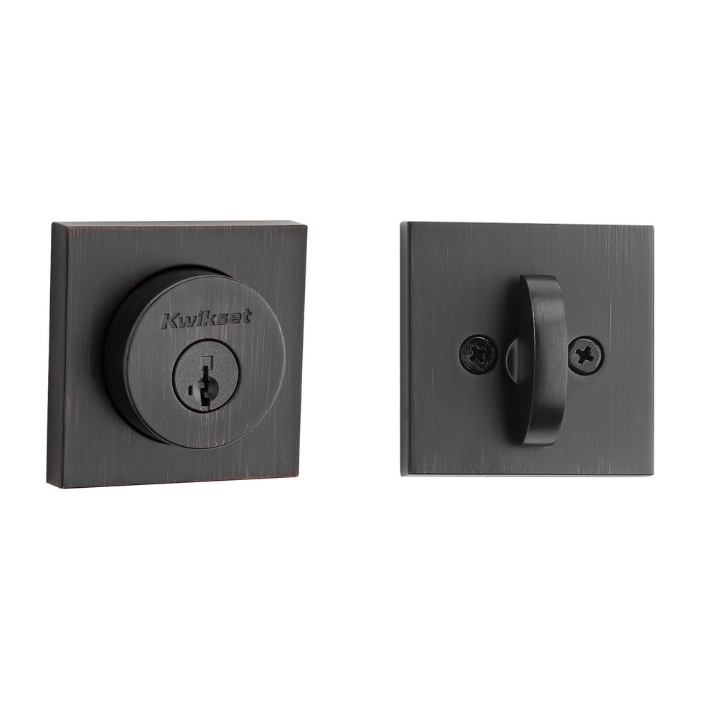 Kwikset 158SQT-11PS.STRKP Halifax Square Rose Single Cylinder Deadbolt SmartKey with 6AL Latch and STRKP Strike Pack which includes Square Corner, Round Corner and 5303 Round Corner Full Lip Strikes KA3 Venetian Bronze Finish