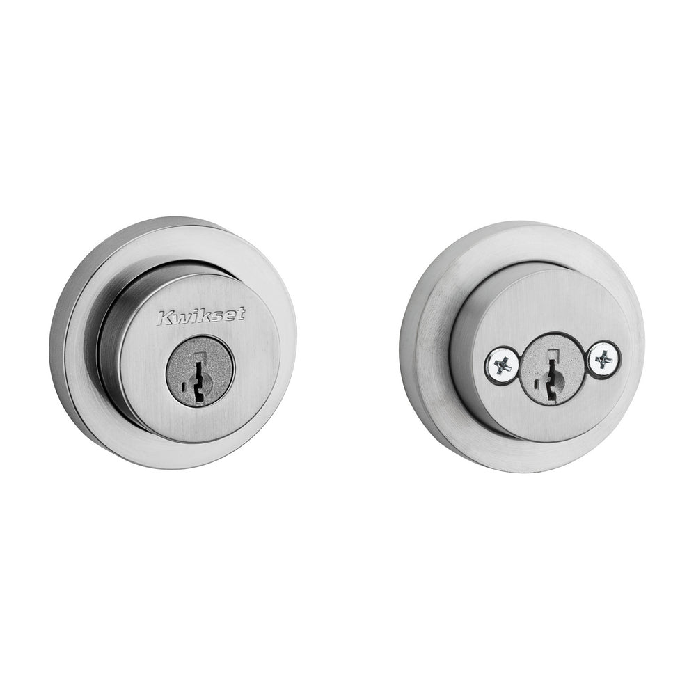 Kwikset 159RDT-26DS.STRKP Milan Round Rose Double Cylinder Deadbolt SmartKey with 6AL Latch and STRKP Strike Pack which includes Square Corner, Round Corner and 5303 Round Corner Full Lip Strikes KA3 Satin Chrome Finish
