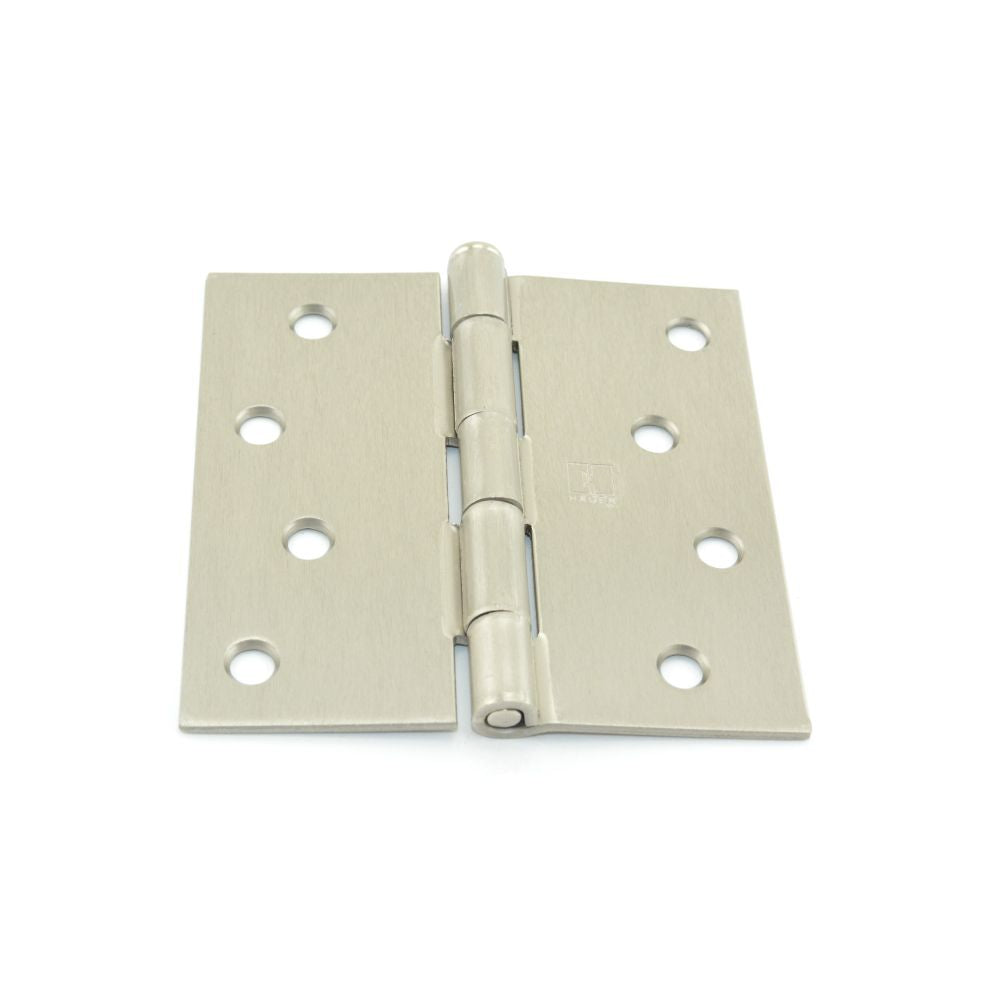 Hager 1741415EA 4" x 4" Steel Square Corner Full Mortise Plain Bearing Residential Hinge Satin Nickel Finish