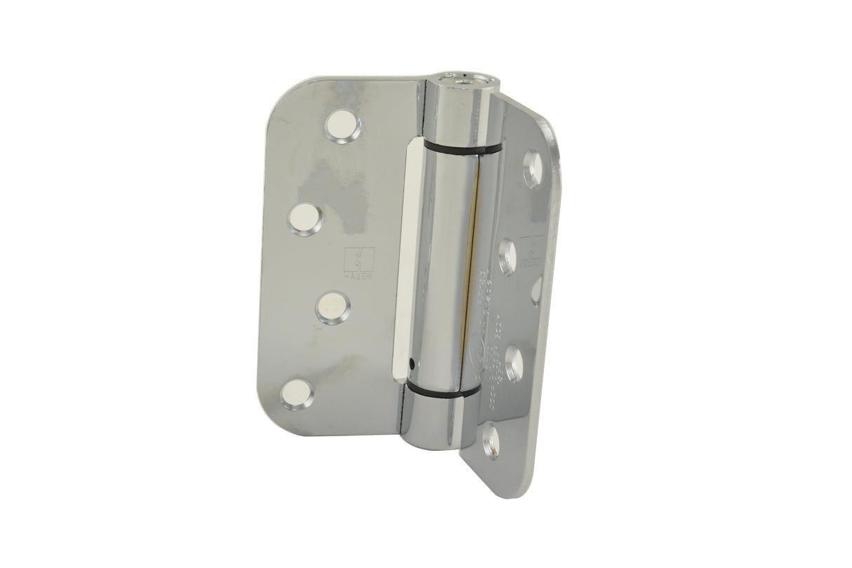 Hager 1752426 4" x 4" 5/8" Radius Corner Steel Full Mortise Residential Spring Hinge Bright Chrome Finish