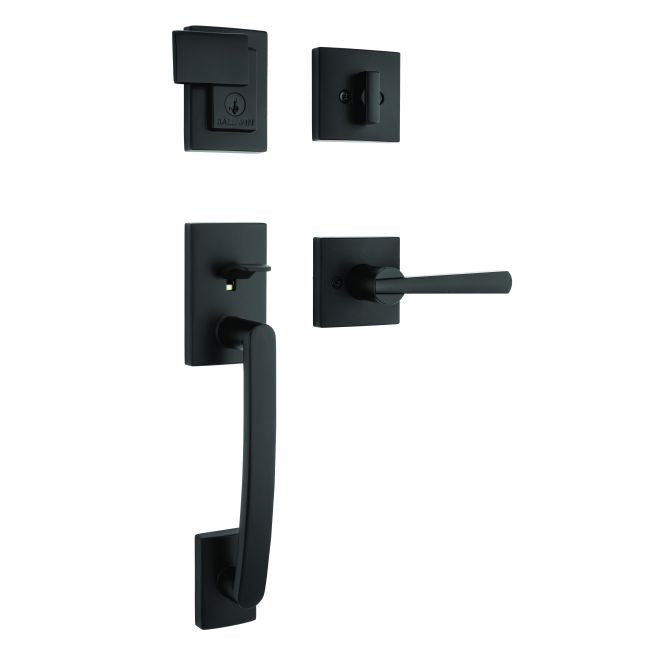 Baldwin Prestige 180SPHXSPLSQR514S Complete Single Cylinder Spyglass Handleset with Spyglass Lever and Square Rose Trim with RCAL Latch; RCS Strike; and SmartKey Matte Black Finish