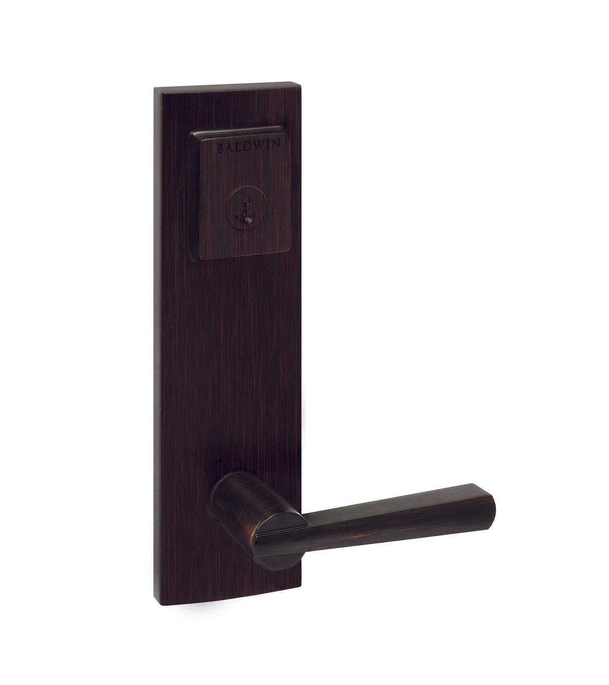 Baldwin Prestige 183SPEXSPLSQR11PS Complete Entrance Set with Single Cylinder Deadbolt with Lever by Lever Spyglass Square Design with RCAL Latch; RCS Strike; and SmartKey Venetian Bronze Finish