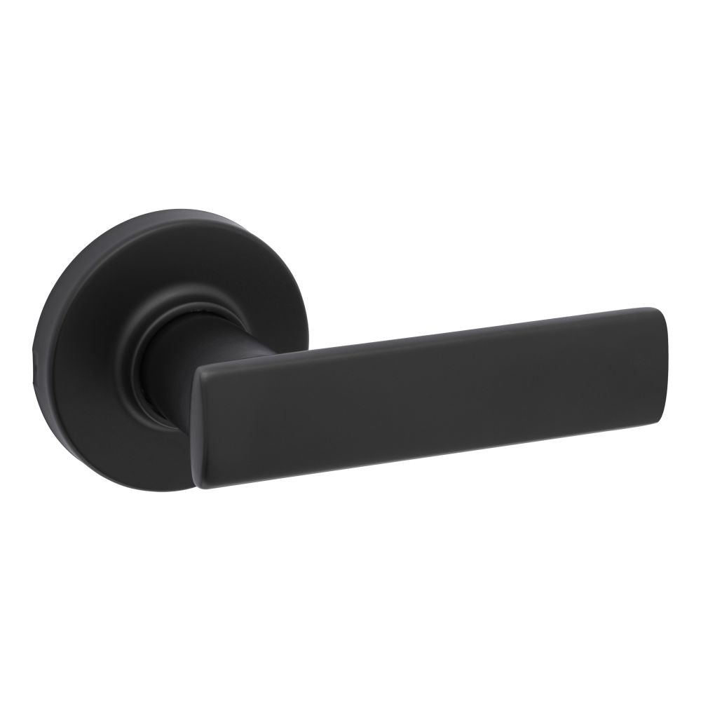 Kwikset 200BRNLRDT-514 Breton Lever with Round Rose Passage Door Lock with 6AL Latch and RCS Strike Matte Black Finish