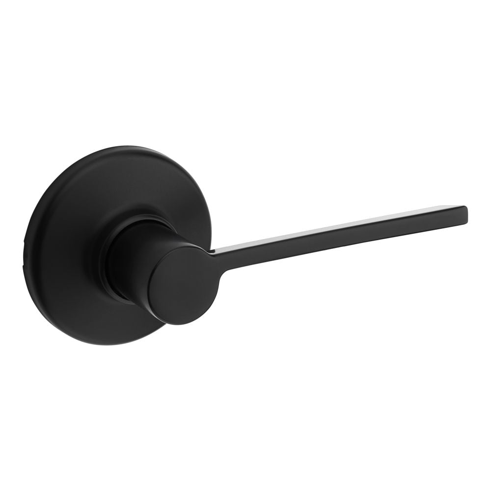 Kwikset 200LRLRDT-514 Ladera Lever with Round Rose Passage Door Lock with 6AL Latch and RCS Strike Matte Black Finish