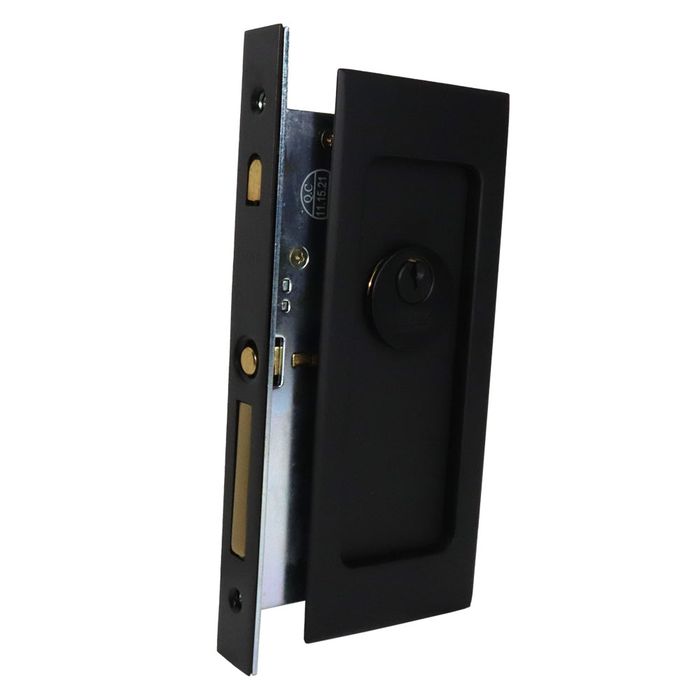 Emtek 2113US19134 Modern Rectangular Keyed Pocket Door Mortise Lock for 1-3/4" Door Flat Black Finish Main image