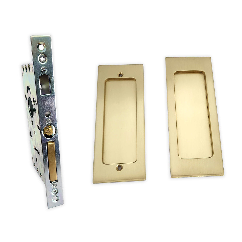 Emtek 2114US4138 Modern Rectangular Passage Pocket Door Mortise Lock for 1-3/8" Door Satin Brass Finish Main image