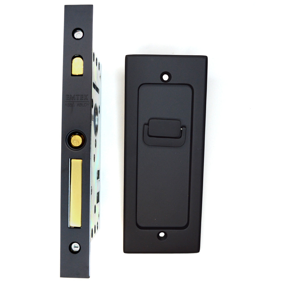 Emtek 2115US19138 Modern Rectangular Privacy Pocket Door Mortise Lock for 1-3/8" Door Flat Black Finish Main image