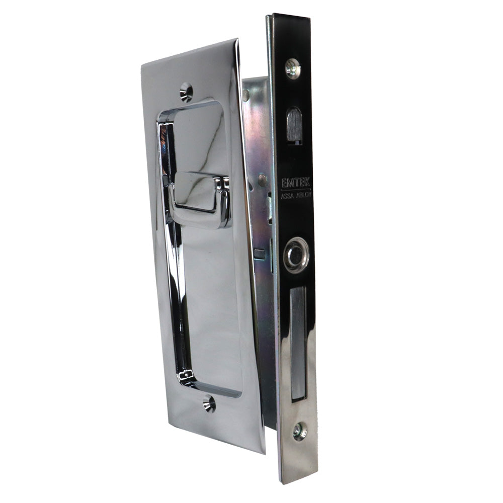 Emtek 2115US26138 Modern Rectangular Privacy Pocket Door Mortise Lock for 1-3/8" Door Polished Chrome Finish Main image