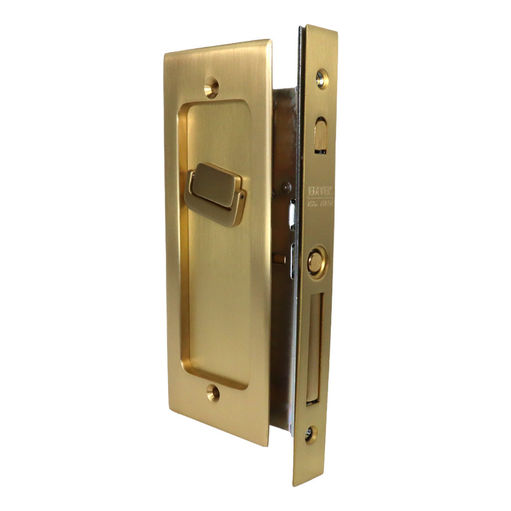 Emtek 2115US4138 Modern Rectangular Privacy Pocket Door Mortise Lock for 1-3/8" Door Satin Brass Finish Main image