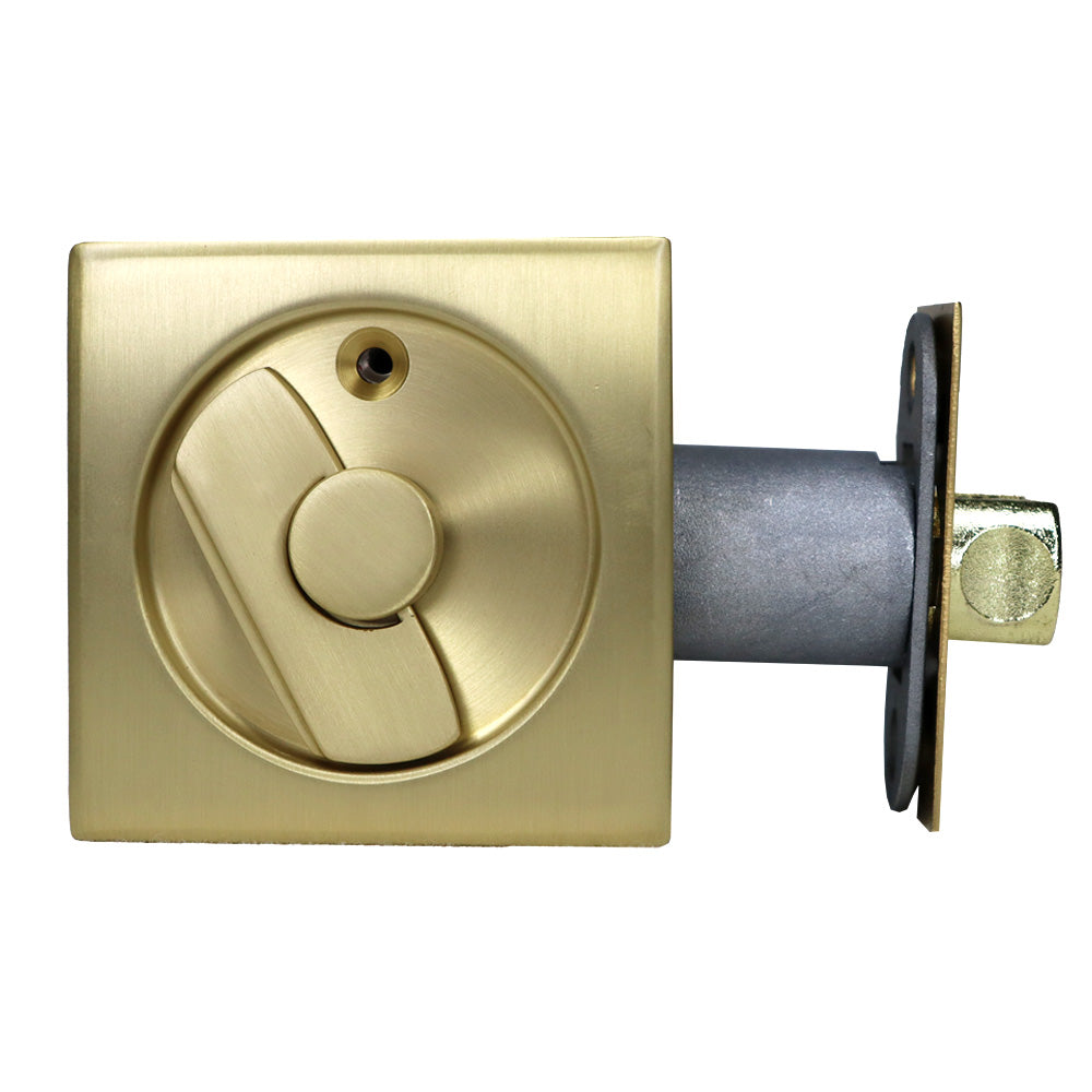 Emtek 2135US4 Square Privacy Pocket Door Tubular Lock with Privacy Strike Plate and Dust Box Satin Brass Finish Main image