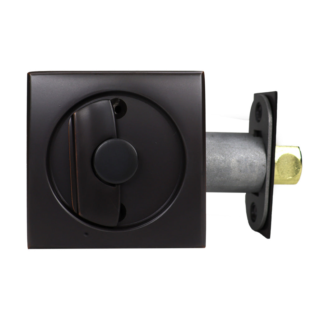 Emtek 2135US10B Square Privacy Pocket Door Tubular Lock with Privacy Strike Plate and Dust Box Oil Rubbed Bronze Finish Main image