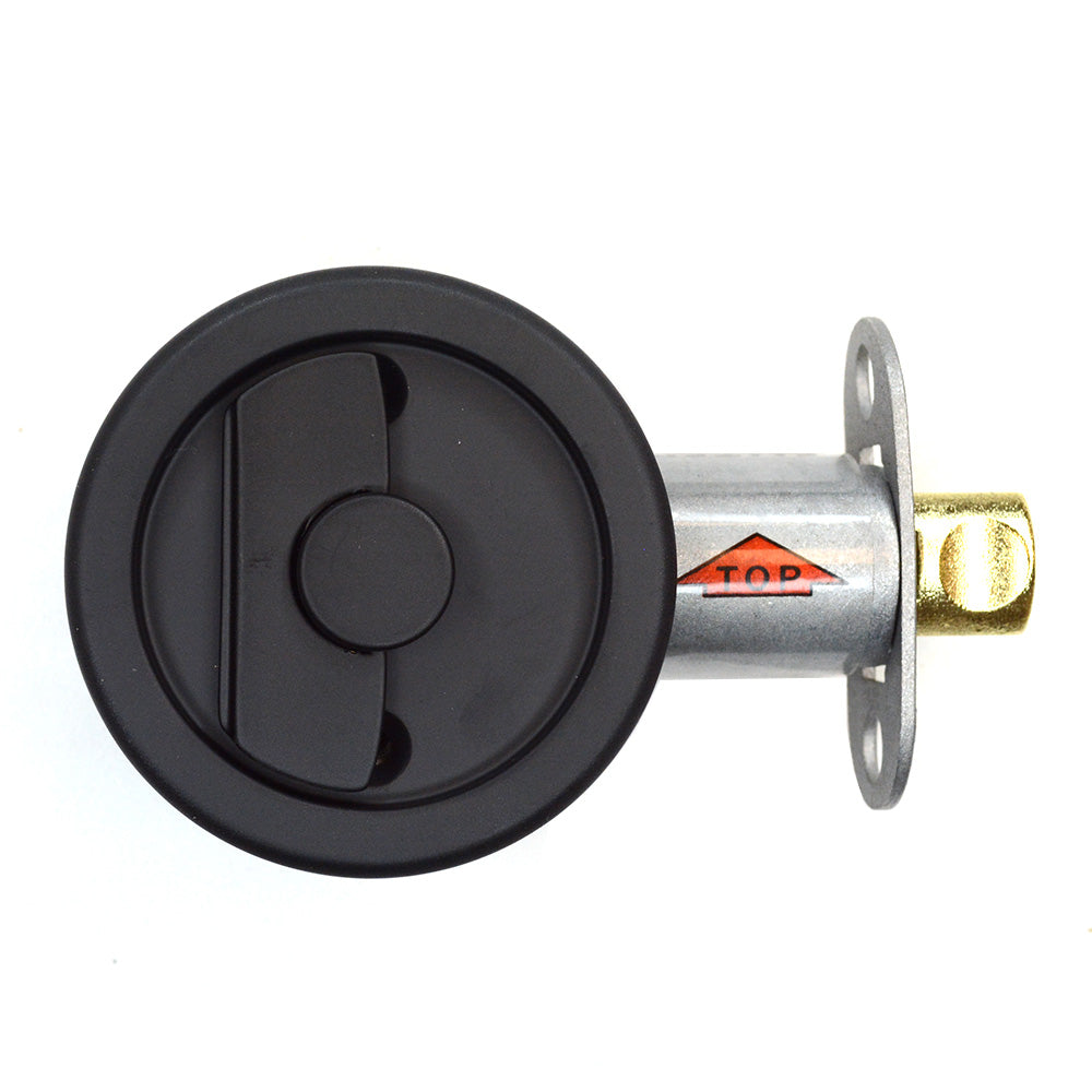 Emtek 2145US19 Round Privacy Pocket Door Tubular Lock with Privacy Strike Plate and Dust Box Flat Black Finish Main image