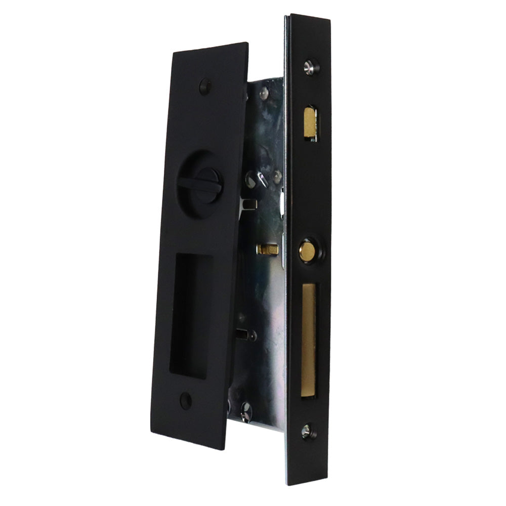 Emtek 2155US19134 Narrow Modern Rectangular Privacy Pocket Door Mortise Lock for 1-3/4" Door Flat Black Finish Main image