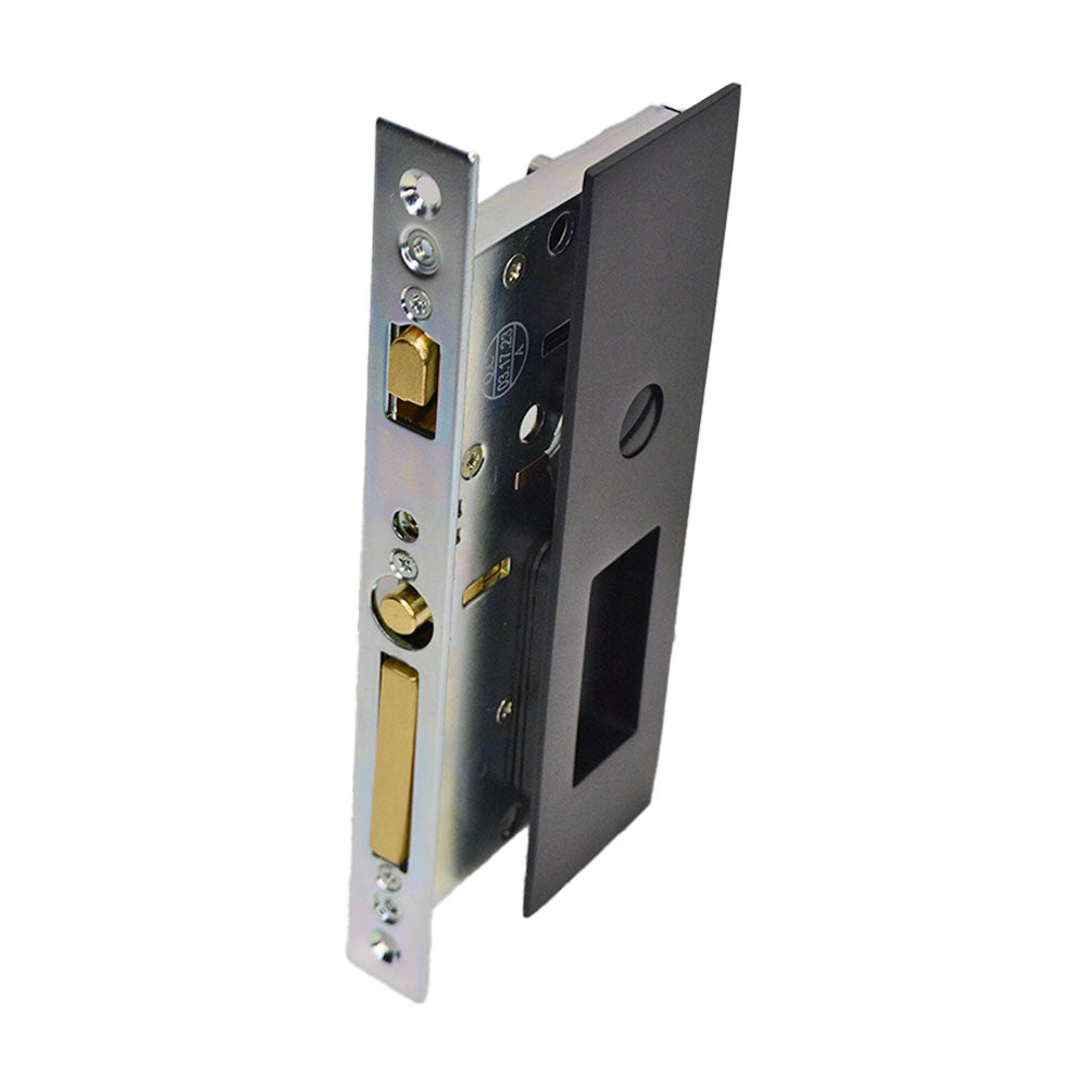 Emtek 2155US19138 Narrow Modern Rectangular Privacy Pocket Door Mortise Lock for 1-3/8" Door Flat Black Finish Main image