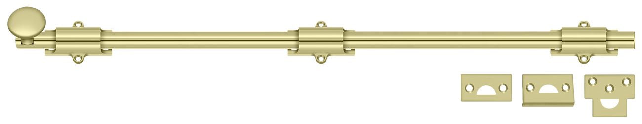Deltana 24SB3-UNL 24" Surface Bolt; Heavy Duty; Unlacquered Bright Brass Finish Main image