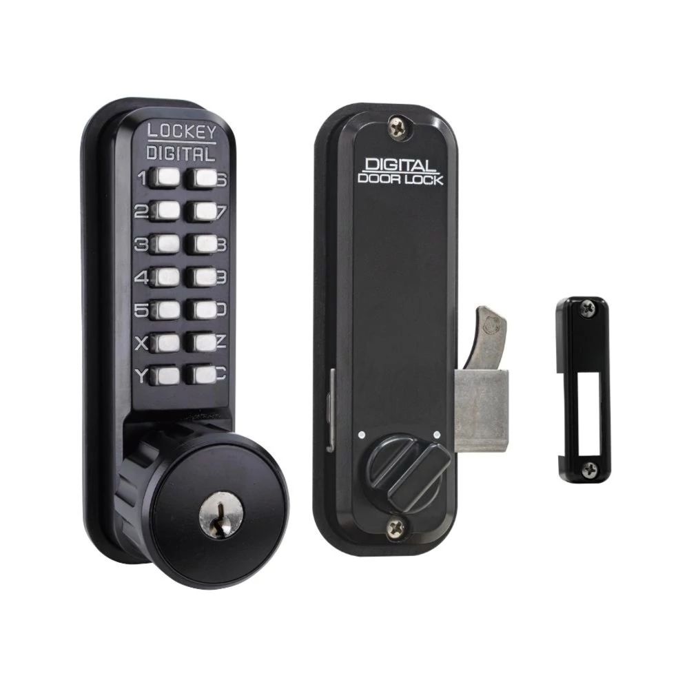 Lockey 2500JBMGKA Mechanical Keyless Surface Mount Hook Bolt Keyed Alike Jet Black Marine Grade Finish Main image