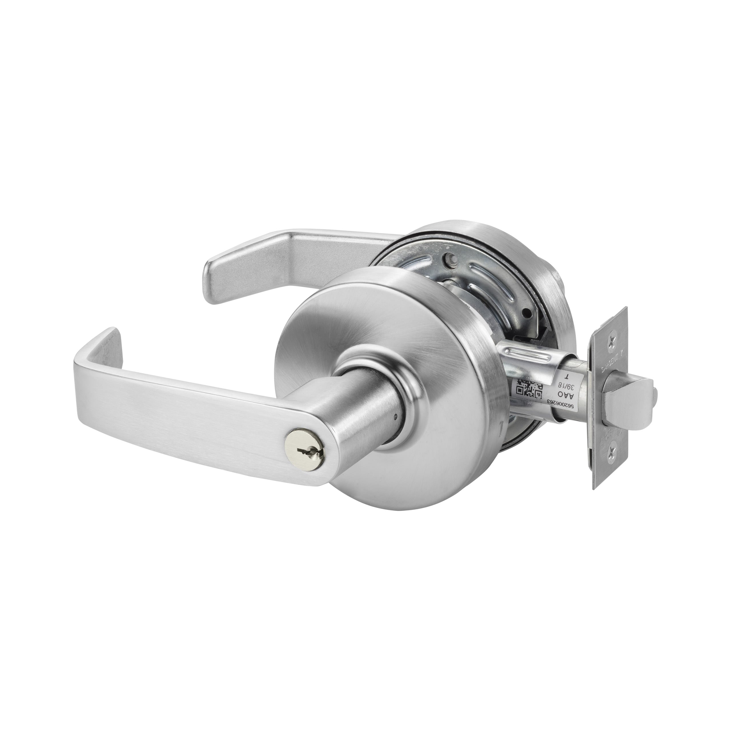Sargent 287G04LL26D Storeroom Closet Cylindrical Lock Grade 2 with L Lever and L Rose with 2-3/4" Backset, ASA Strike, and LA Keyway Satin Chrome Finish Main image