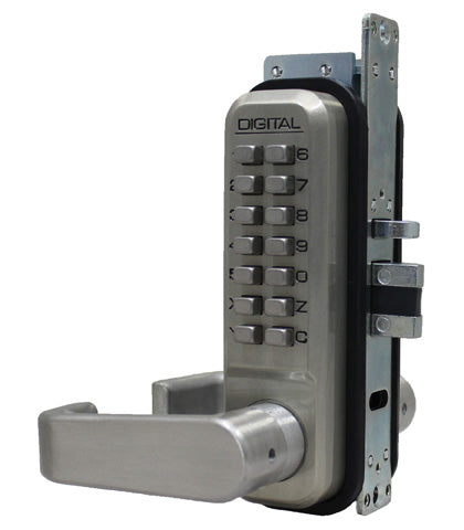 Lockey 2985SNDC Mechanical Keyless Narrow Stile Lever Lock with Passage Function and Double Combination Satin Nickel Finish