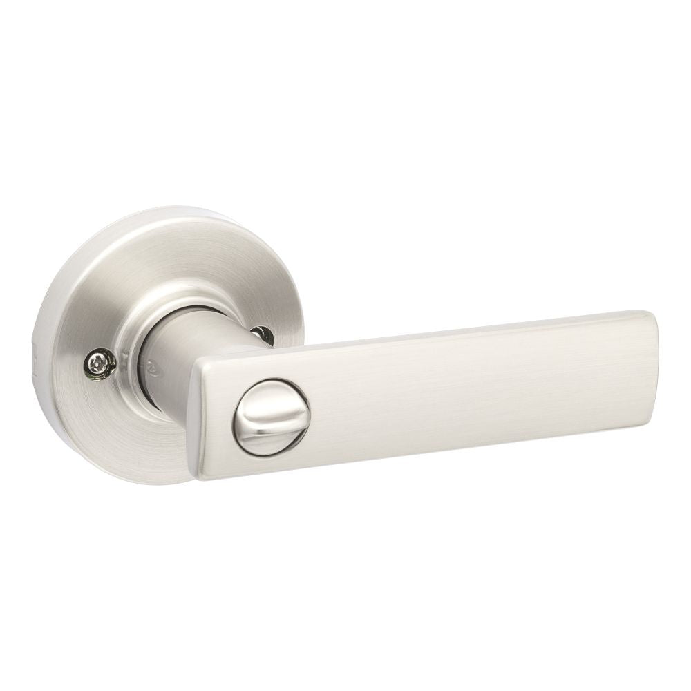 Kwikset 300BRNLRDT-15 Breton Lever with Round Rose Privacy Door Lock with 6AL Latch and RCS Strike Satin Nickel Finish